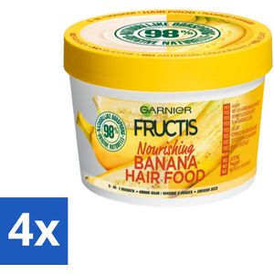 4 x Garnier - Fructis Hair Food Banana - 3-in-1 Haarmasker - Voedend - Droog Haar - 400 ml - Haar Masker - Kokosmelk Masker - Macadamia Masker - Droog Haar Masker - Normaal Haar Masker