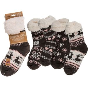 Dames huissokken – warme wintersokken – Dark Ice Flower & Ornaments – one size – 100% polyacryl - 1 stuk