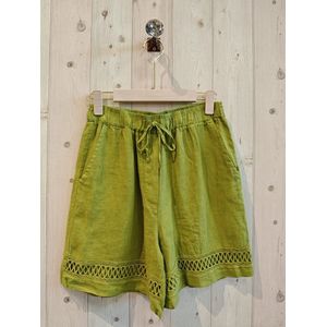 Leuek 100% linnen korte broek - bermuda - met broderie en zijzakken - PISTACHE - maat 40-42