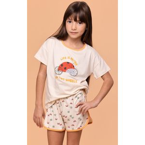 Woody Meisjes Pyjama – Korte Mouwen & Short – Life is Better on Two Wheels – 100% Katoen - 10 jaar