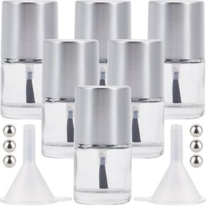 14 stuks 10 ml lege nagellak glazen flessen met borstel - zilver transparante nagellak containers - trechter en mengbal kralen - reizen subpakket kit voor nail art - container .