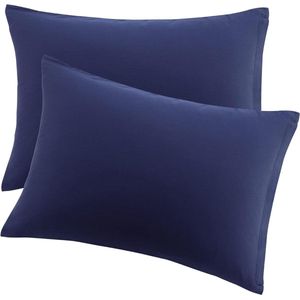 Kussensloop van katoen met ritssluiting voor hoofdkussen - Rechthoekig kussen in marineblauw - Geschikt voor bankkussen - 40 x 60 cm