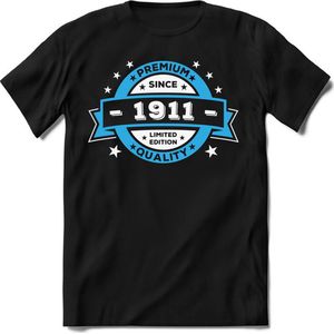 1911 Premium Quality | Feest Kado T-Shirt Heren - Dames | Blauw - Wit | Perfect Verjaardag Cadeau Shirt | Grappige Spreuken - Zinnen - Teksten | Maat S