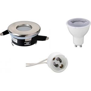 LED Spot Set - Igia - GU10 Fitting - Waterdicht IP65 - Dimbaar - Inbouw Rond - Mat Chroom - 6W - Helder/Koud Wit 6400K - Ø82mm