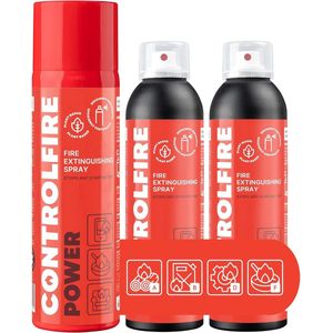 Control Fire 3-Pack Brandblusser 2 x 200 ml + 1 x 500ml, mini brandblusser voor auto, keuken, lithiumbatterij, accu, kantoor, caravan, camper, elektrische branden, brandblusspray, brandklasse A B D F