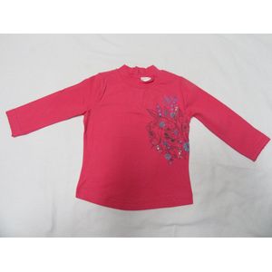dirkje, meisje, t-shirt lange mouw , fuchia met bloem , 80 - 12 maand