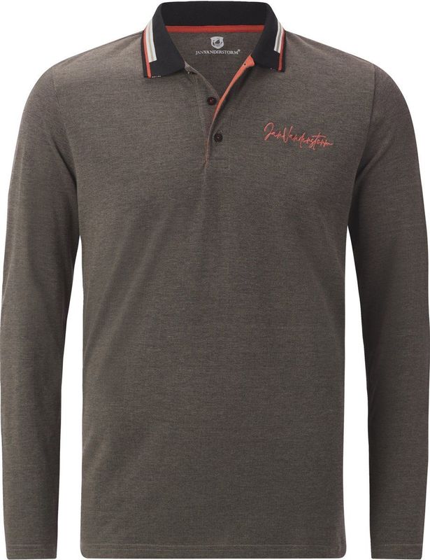 Jan Vanderstorm herren Poloshirt Met Lange Mouwen - 56/58 - bruin