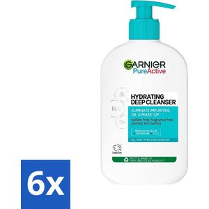 6 x Garnier - Pure Active - Gezichtsreiniger - Hydraterend - 250 ml - Gezichtsreiniger - Hydraterende Reiniger - Garnier Pure Active - Gezichtsverzorging - Gevoelige Huid
