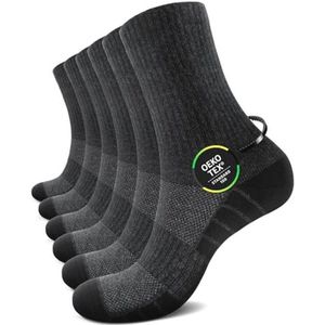 6 Paar Sportsokken voor Heren en Dames - Katoenen Hardloopsokken in Zwart, Wit en Grijs