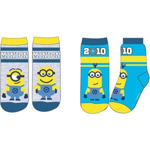Minions sokken voor jongens blauw geel 31-34 - stoere sokken karakter Minion felle kleuren gaaf