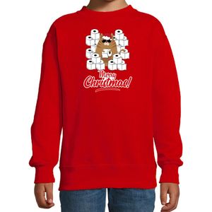 Foute Kerstsweater / Kerst trui met hamsterende kat Merry Christmas rood voor kinderen- Kerstkleding / Christmas outfit 122/128