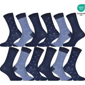 12 Pack - Heren Sokken - 12 Paar - Navy Blauw - Mix - Maat 39-42 - Sokken Heren