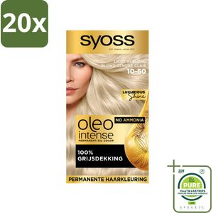 20 x SYOSS - Oleo Intense 10-50 - Haarverf - Permanente Haarkleuring - Licht Asblond - Langdurige Kleur - Grootverpakking - Permanente Haarkleuring - Licht Asblond - Olie-formule - Ammoniakvrij - Grijsdekking