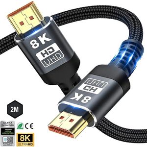 Pretty Goods® - 8K HDMI-kabel 2.1 - 48Gbps High Speed 3D 8K60 4K120 144Hz gevlochten - eARC - Dolby Vision HDR10 - PS5/HDTV/Blu-ray/Sonos/Laptop/Mediaspelers - 2 Meter