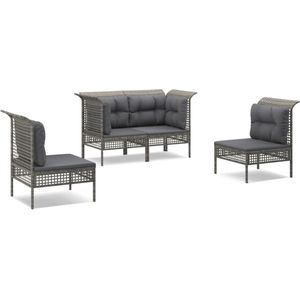 vidaXL - 4-delige - Loungeset - met - kussens - poly - rattan - grijs