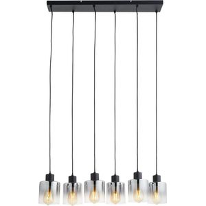 Design hanglamp zwart met smoke glas 6-lichts - Nala