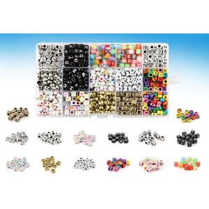 Grafix Mega Assortiment Letterkralen & hartjeskralen | Sieraden maken voor meisjes | 15 verschillende soorten | ABC kralen in opbergbox