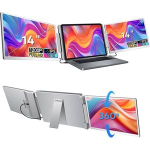 Virello® Draagbare Flip Monitor 14"" Full HD - USB-C & HDMI - Inclusief Beschermhoes - Voor Laptop, MacBook, PS5, Nintendo Switch - Grijs - 2 jaar garantie