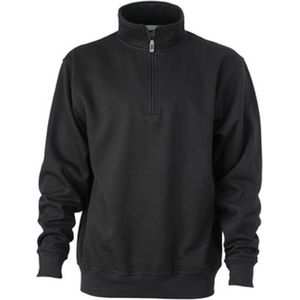James and Nicholson Uniseks werkkleding Half Ritssweatshirt (Zwart)