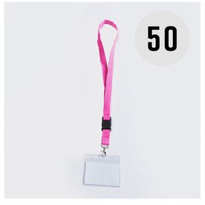 Roze keycord met badge-/pashouder, per 50 stuks