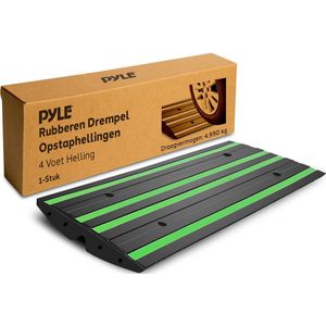Pyle Rubberen Drempeloprit 4 ft – Gebogen Antislip Oprit met Groene Reflecterende Strip