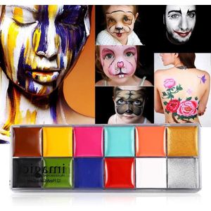 Face Paint 2 Types IMAGIC 12 Colors - Body Flash Tattoo Oil Painting Pigment Makeup Tool Fancy Dress Artist Palette for Halloween Christmas Parties Cosplay (#2) .