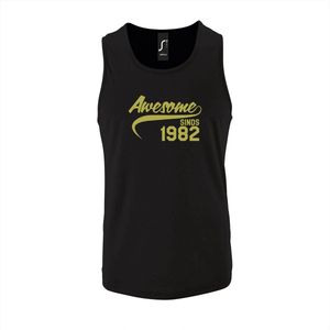 Zwarte Tanktop sportshirt met ""Awesome sinds 1982"" Print Goud Size S