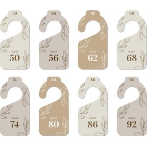 Volpracht Maathangers - Baby Kleding Maat Hangers - Maatverdelers maat 50 t/m 92 - Botanisch - Neutrale kleuren - 8 stuks - Kastverdeler - Kinder/baby Kledingkast - Kledinghanger - Kraamcadeau