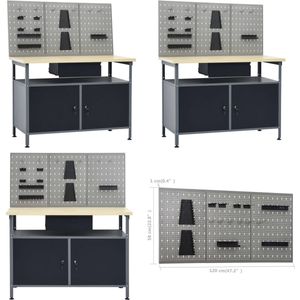 vidaXL Werkbank met drie wandpanelen - Werkbank - Werkbanken - Werktafel - Werktafels