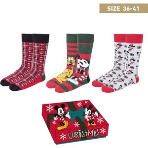 Disney Mickey en Minnie Mouse Kerst Sokken Giftbox - Maat 36-41