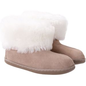 Donja-HD Schapenvacht Pantoffels – Frosta-Hoog Model –dikke Wol – Taupe maat 35-36