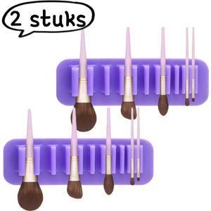 2-delige make-upborstelhouder - Draagbare siliconen zuignap make-upborstel droogrek met automatische adsorptie - Paars
