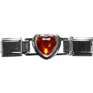 Quiges - Schakel - Bedel - 9mm - charms - Kleurrijk - Rood - Hart - Geschikt voor - Nomination- armband - Schakelarmband - italy bedels armband