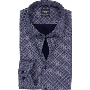 OLYMP - 24/7 Luxor - Overhemd - Marine Blauw - Modern Fit - Mouwlengte 7 - Strijkvriendelijk