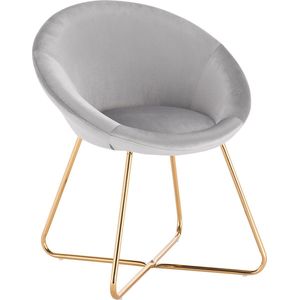 Kamyra® Eetkamerstoel Rond met Armleuning - Velvet - Ergonomisch - Stoel met Gewatteerde Zitting - Kuipstoel - Lichtgrijs