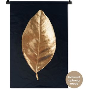 Wandkleed Golden leaves staand - Goud blad met een zwarte achtergrond Wandkleed katoen 60x90 cm - Wandtapijt met foto