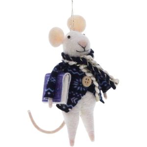 Muis met blauwe jas en boek 6x6x11cm