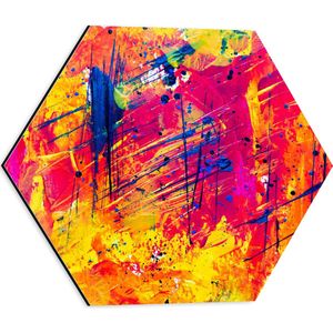 Dibond Hexagon - Verschillende Verfstrepen in Geel, Blauw en Roze - 40x34.8 cm Foto op Hexagon (Met Ophangsysteem)