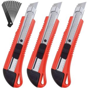 Professionele intrekbare metalen snijder - 3 stuks, 18 mm, 10 messen, antislip handgreep