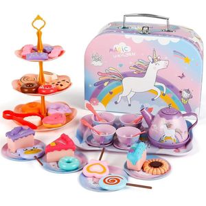 Luxe Theeservies Speelgoed voor Kinderen - Kinderspeelgoed 1 2 3 Jaar en Ouder - Meisjes en Jongens - Paarse Eenhoorn Set