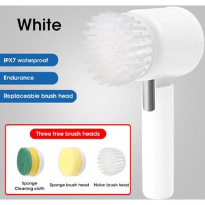 Elektrische Spin Scrubber E300 Wit - Cordless Badkamer Reinigingsborstel, Krachtige Power Scrubber met 5 Vervangbare Borstelkoppen - Multifunctionele Elektrische Schoonmaakborstel voor alle oppervlakken