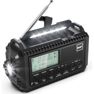 White-Label® Noodradio - Noodpakket Oorlog - Draagbare Radio - Powerbank Zonneenergie - Transistor Radio op Batterijen - Zwart