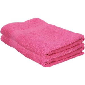 2x Voordelige badhanddoeken fuchsia roze 70 x 140 cm 420 grams - Badkamer textiel handdoeken