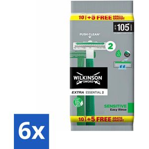 Wilkinson - Wegwerpscheermesjes - Extra Essential 2 Sensitive - Zacht - 15 mesjes - Voordeelverpakking - 6 stuks