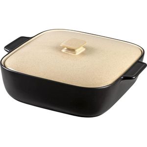 Simo Glaze Ovenschotel steengoed erfgoed bedekte vierkante braadpan 28 liter keramische braadpan voor bakvormen - kaki - hoogwaardige kwaliteit - groot formaat