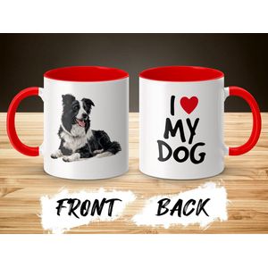 Mok rood/wit Border Collie dog - I love my dog / dog lover / dogs - ik hou van mijn hond / hondenliefhebber / honden
