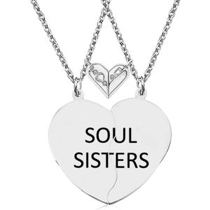 Bixorp Friends Vriendschapsketting voor 2 met Hartje & Magnetische Hanger - Zilverkleurig - ""Soul Sisters"" - BFF Cadeau