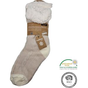 Antonio Huissokken - Gebreid - 2 kleuren - Beige - Dames - Antislip ABS - One Size (35-42) - Hüttensocken - Warme Sokken - Warme Huissok - Sloffen