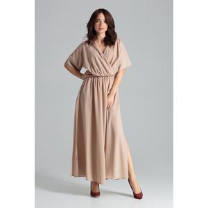 Beige Lange Kimono Mouwen Jurk