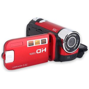 Handheld Video camcorder 1080p FHD 16x digitale zoom draagbare DV digitale camera met COMS sensor ingebouwde luidspreker 270° draaibaar scherm videocamera (rood)